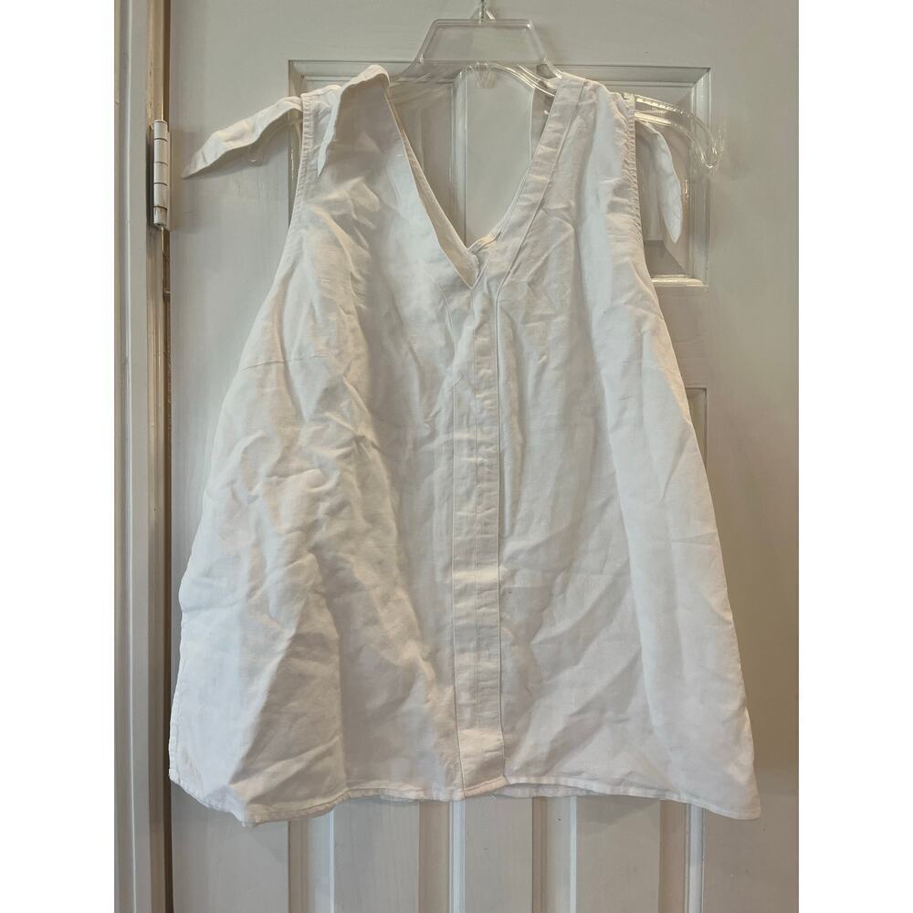 Liz Claiborne Linen Cotton Blend Top Women XL White Beach Travel Cruise Sheer - Picture 1 of 6